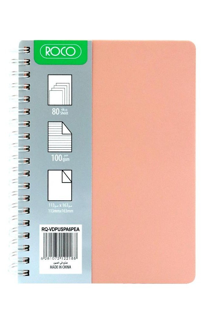 ROCO Notebook – Leatherette, 11.3 × 16.3 cm, 80 Sheets, Lined, Peach - Image 1