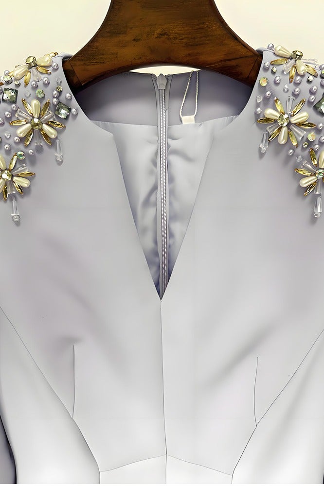 Loquat Women's Long Sleeves Luxury Beaded Evening Party Wedding Maxi Gown Dresses Violet - Image 3