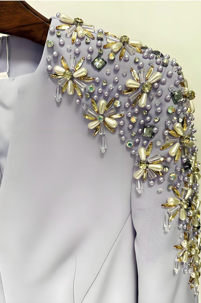 Loquat Women's Long Sleeves Luxury Beaded Evening Party Wedding Maxi Gown Dresses Violet - Image 4