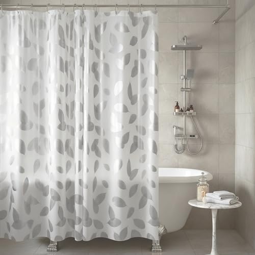 TRIMENGO Plastic Shower Curtain Liner, Waterproof Printed PEVA Shower Curtain with Design, Silver Leaf Pattern, Rustproof Grommets, Standard Size 70x72 Bathtub Curtain for Bathroom (Pack of 1) - Image 2