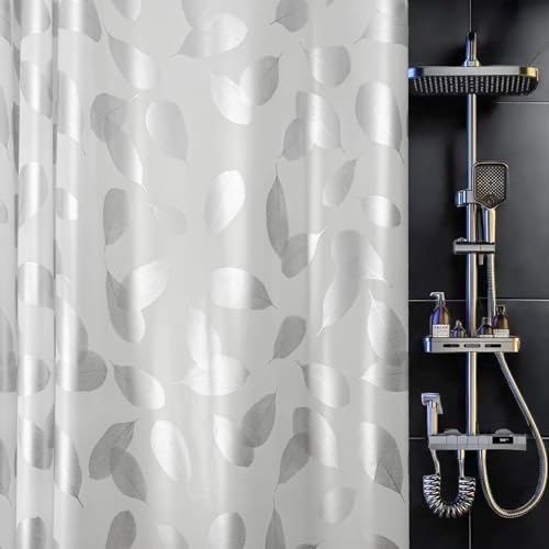 TRIMENGO Plastic Shower Curtain Liner, Waterproof Printed PEVA Shower Curtain with Design, Silver Leaf Pattern, Rustproof Grommets, Standard Size 70x72 Bathtub Curtain for Bathroom (Pack of 1) - Image 1