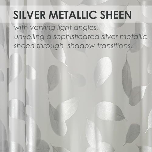 TRIMENGO Plastic Shower Curtain Liner, Waterproof Printed PEVA Shower Curtain with Design, Silver Leaf Pattern, Rustproof Grommets, Standard Size 70x72 Bathtub Curtain for Bathroom (Pack of 1) - Image 4