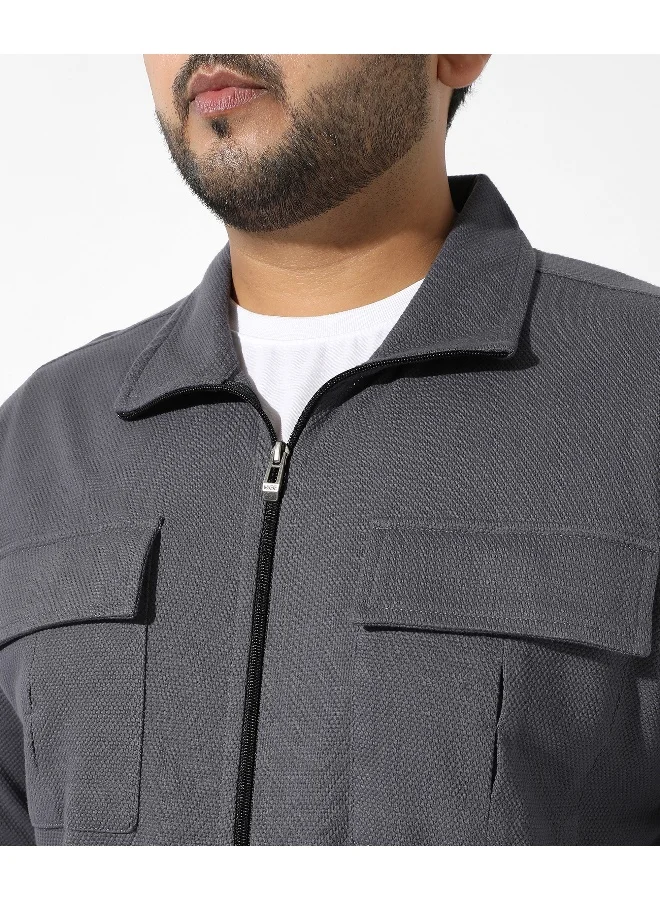 Instafab Plus Men's Solid Charcoal Grey Regular Fit Co-Ords Set