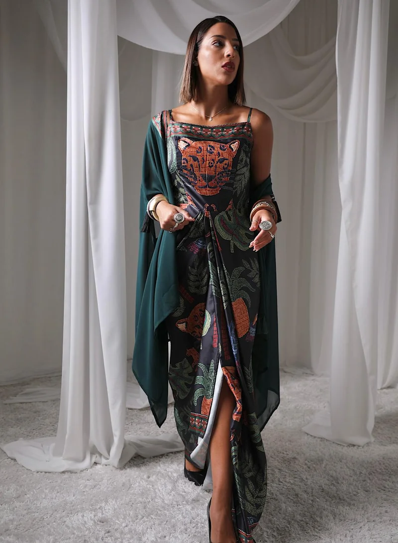 ECSTACY Pleated dress Cape set