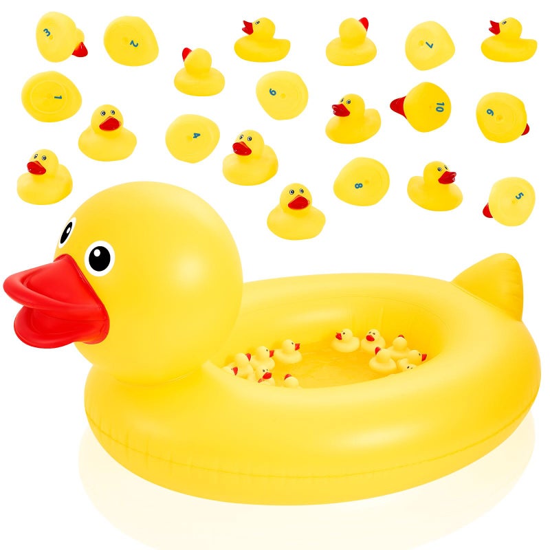 WinnerWhy Duck Matching Game Includes Inflatable Pool Pond and 20 Numbered Floating Rubber Ducks for Festival Carnival Water Outdoor Game, Pump Not Included - Image 1