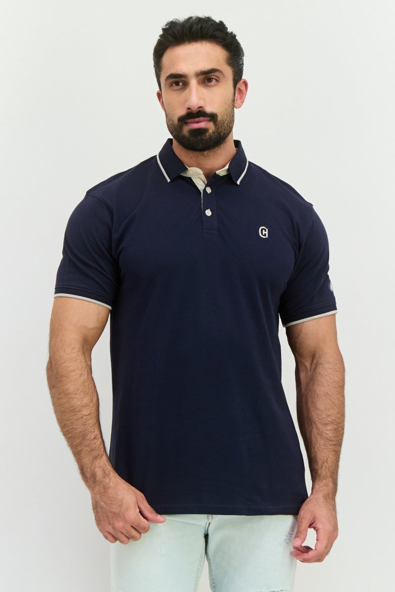 CROSSHATCH تي شيرت بولو قصير الأكمام للرجال بتصميم عادي مع شعار العلامة التجارية، أزرق داكن - Image 1