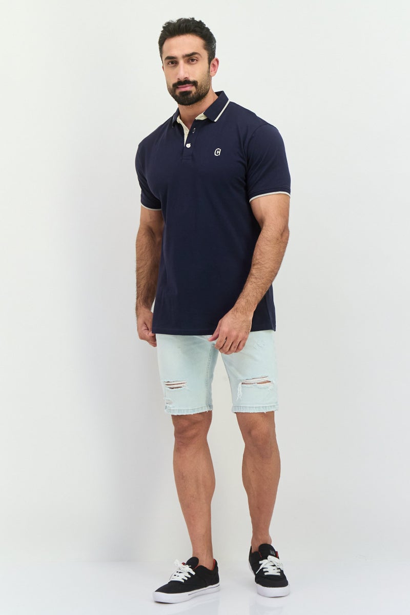 CROSSHATCH تي شيرت بولو قصير الأكمام للرجال بتصميم عادي مع شعار العلامة التجارية، أزرق داكن - Image 4