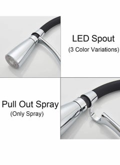 Y&D LED Kitchen Sink Mixer Tap, Pull Down Spray 360 Degree Rotation Spout, with 3-Colour Temperature Display, Black Hose Single Handle  Water Brass Tap  - Image 4