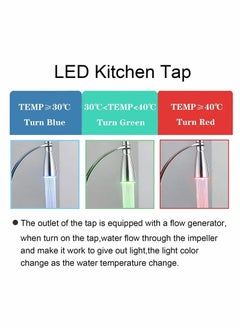 Y&D LED Kitchen Sink Mixer Tap, Pull Down Spray 360 Degree Rotation Spout, with 3-Colour Temperature Display, Black Hose Single Handle  Water Brass Tap  - Image 2