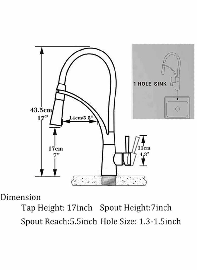 Y&D - LED Kitchen Sink Mixer Tap, Pull Down Spray 360 Degree Rotation Spout, with 3-Colour Temperature Display, Black Hose Single Handle  Water Brass Tap - Image 1