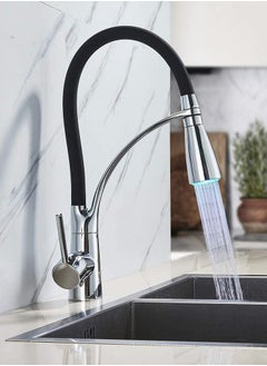 Y&D LED Kitchen Sink Mixer Tap, Pull Down Spray 360 Degree Rotation Spout, with 3-Colour Temperature Display, Black Hose Single Handle  Water Brass Tap  - Image 3