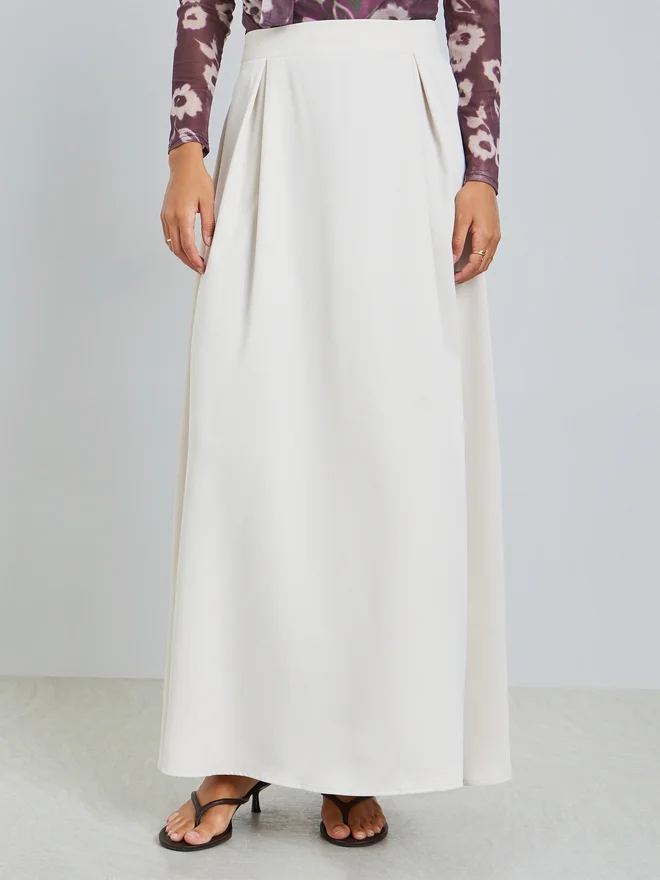 Styli Styli Cream A-Line Maxi Skirt with Fold Pleat