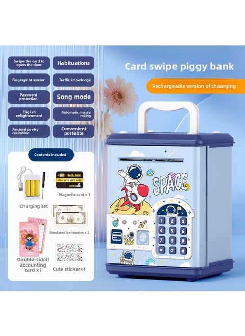 Children's Piggy Bank Automatic Induction Roll Money Atm Large Capacity Anti-real Intelligent Electronic Fingerprint Password Box Piggy Bank-Color:Fingerprint Password Swipe Card Piggy Bank [automatic Money Rolling] Astronaut + Charging Set