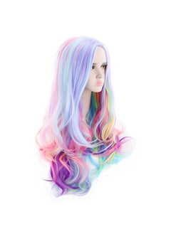 AGPtek Full Long Curly Wavy Rainbow Hair Wig, Heat Resistant Wig For Music Festival, Theme Parties, Wedding, Concerts, Dating, Cosplay & More  - Image 3