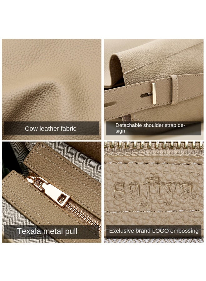 SAFIYA Qixi Festival Gift】2025 New Arrival Top Grain Leather Women's Bag, Popular Bucket Tote Shoulder Crossbody Bag For Women - Image 3