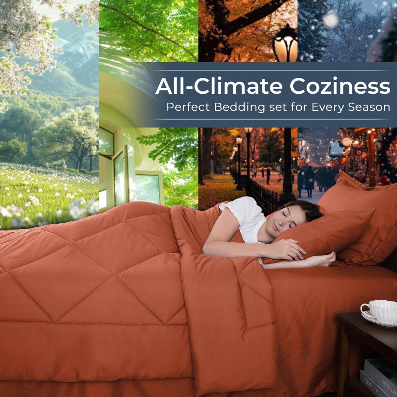 HEVUMYI Burnt Orange Queen Comforter Set - 7-Piece All Season Bed in a Bag Queen, Ultra Soft Bedding Set with Comforter, Flat Sheet, Fitted Sheet, Pillowcases, Pillow Shams - Image 3