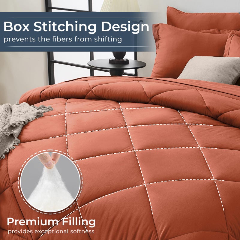 HEVUMYI Burnt Orange Queen Comforter Set - 7-Piece All Season Bed in a Bag Queen, Ultra Soft Bedding Set with Comforter, Flat Sheet, Fitted Sheet, Pillowcases, Pillow Shams - Image 4