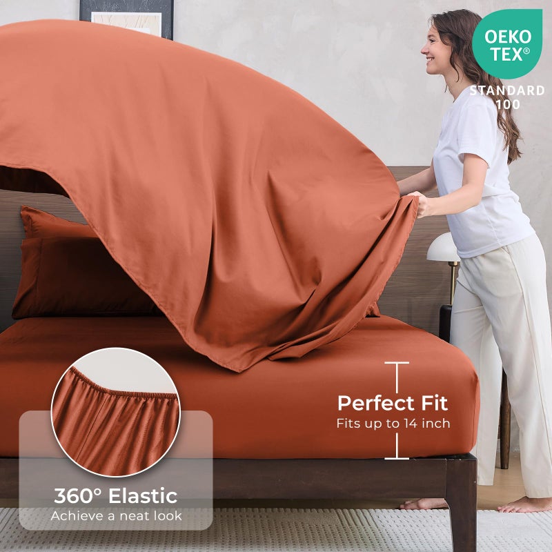 HEVUMYI Burnt Orange Queen Comforter Set - 7-Piece All Season Bed in a Bag Queen, Ultra Soft Bedding Set with Comforter, Flat Sheet, Fitted Sheet, Pillowcases, Pillow Shams - Image 5