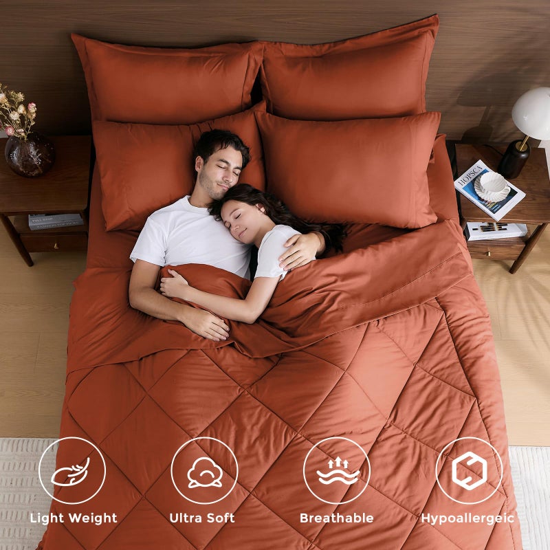HEVUMYI Burnt Orange Queen Comforter Set - 7-Piece All Season Bed in a Bag Queen, Ultra Soft Bedding Set with Comforter, Flat Sheet, Fitted Sheet, Pillowcases, Pillow Shams - Image 2