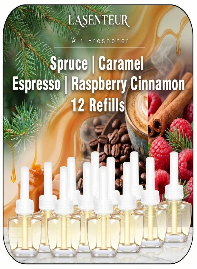 عبوات معطر جو كهربائية للمنزل، 12 عبوة، 7.92 أونصة سائلة، بروائح صيفية من التنوب والكراميل والإسبريسو والقرفة والتوت، مناسبة للحمام والمكتب وغرفة النوم، متوافقة مع معطرات الجو من إير ويك وجليد. - Image 1