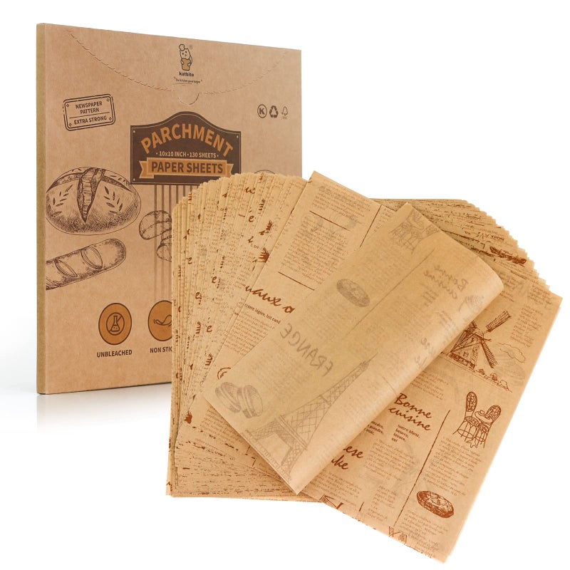 Katbite 130Pcs 10 Inch Sandwich Wrapping Paper Heavy duty Deli Paper Greaseproof  Nonstick Parchment Paper Precut Unbleached Parchment Paper is Perfect for Wrap Bread Burger and Sandwich