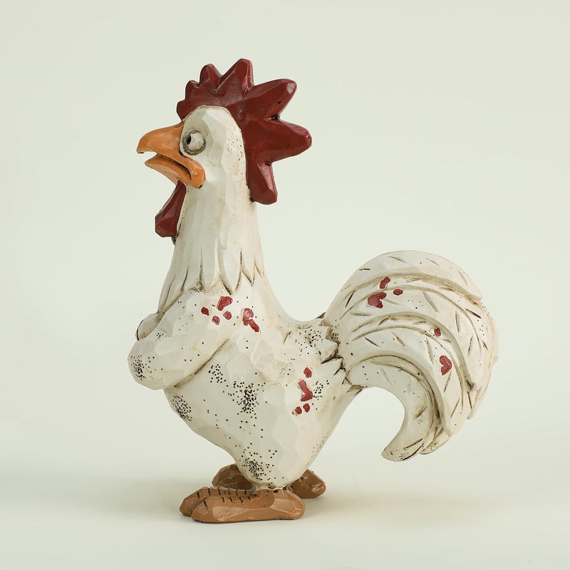 Bicuzat Funny White Rooster Statue, Resin Table Art Sculpture Funny Rooster Figurine Decoration, Rustic Country Tabletop Decoration, Farm Animal Kitchen Countertop Ornament, 6 Inches Tall-A - Image 3