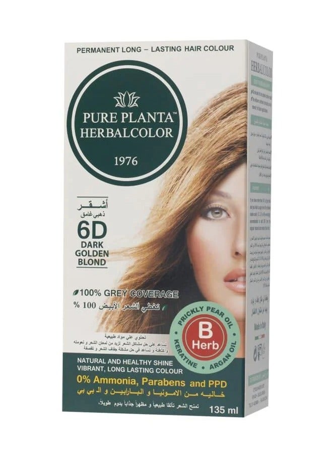 PURE PLANTA Ammonia-Free Hair Color Dark Golden Brown 6D By Pure Planta - 135ml - Image 1
