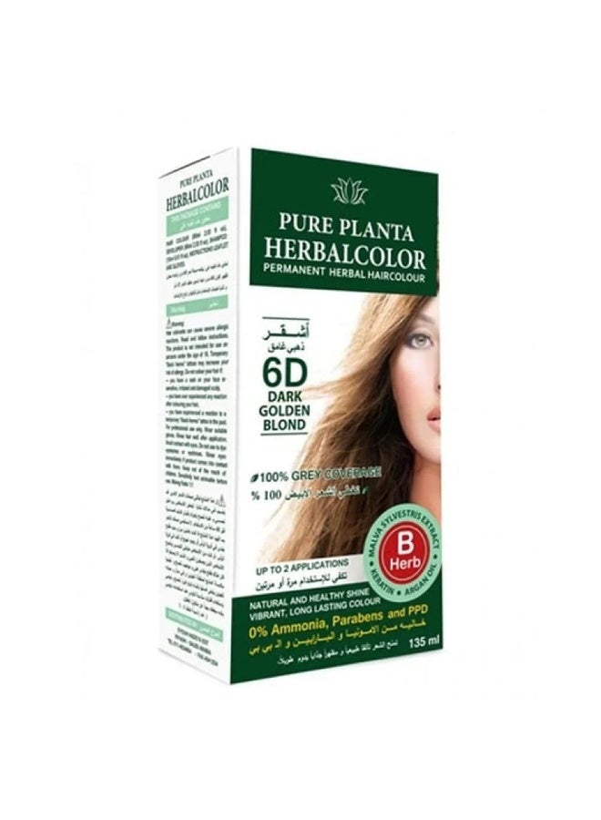 PURE PLANTA Ammonia-Free Hair Color Dark Golden Brown 6D By Pure Planta - 135ml - Image 2