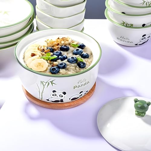 ONICORN Ceramic Porcelain Bowl Set for Oatmeal, Salad, Dessert, Fruit, Rice, Snack, Panda Theme Bowlset, Dishwasher & Microwave Safe with Gift Box (Panda Theme, Pack of 2) - Image 3