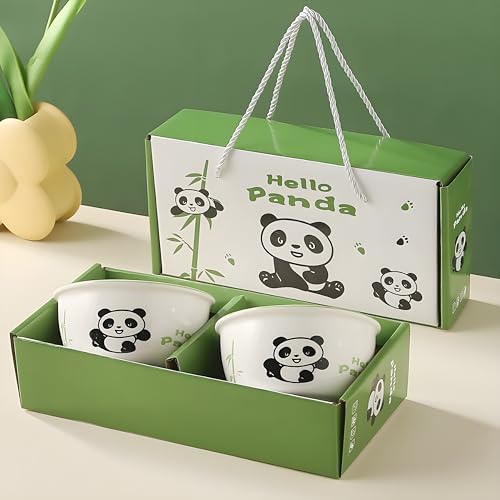ONICORN Ceramic Porcelain Bowl Set for Oatmeal, Salad, Dessert, Fruit, Rice, Snack, Panda Theme Bowlset, Dishwasher & Microwave Safe with Gift Box (Panda Theme, Pack of 2) - Image 2
