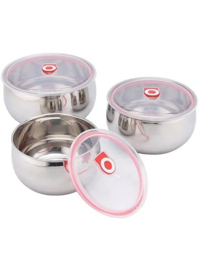 Pure Stainless Steel Refrigerator Storage Set – 3 Pieces with Airtight Lids and Steam Vent – Keeps Food Hot or Cold - Image 1