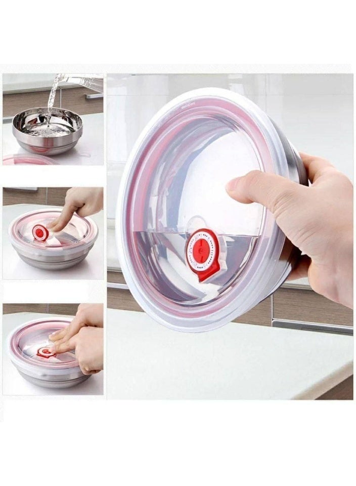 Pure Stainless Steel Refrigerator Storage Set – 3 Pieces with Airtight Lids and Steam Vent – Keeps Food Hot or Cold - Image 3