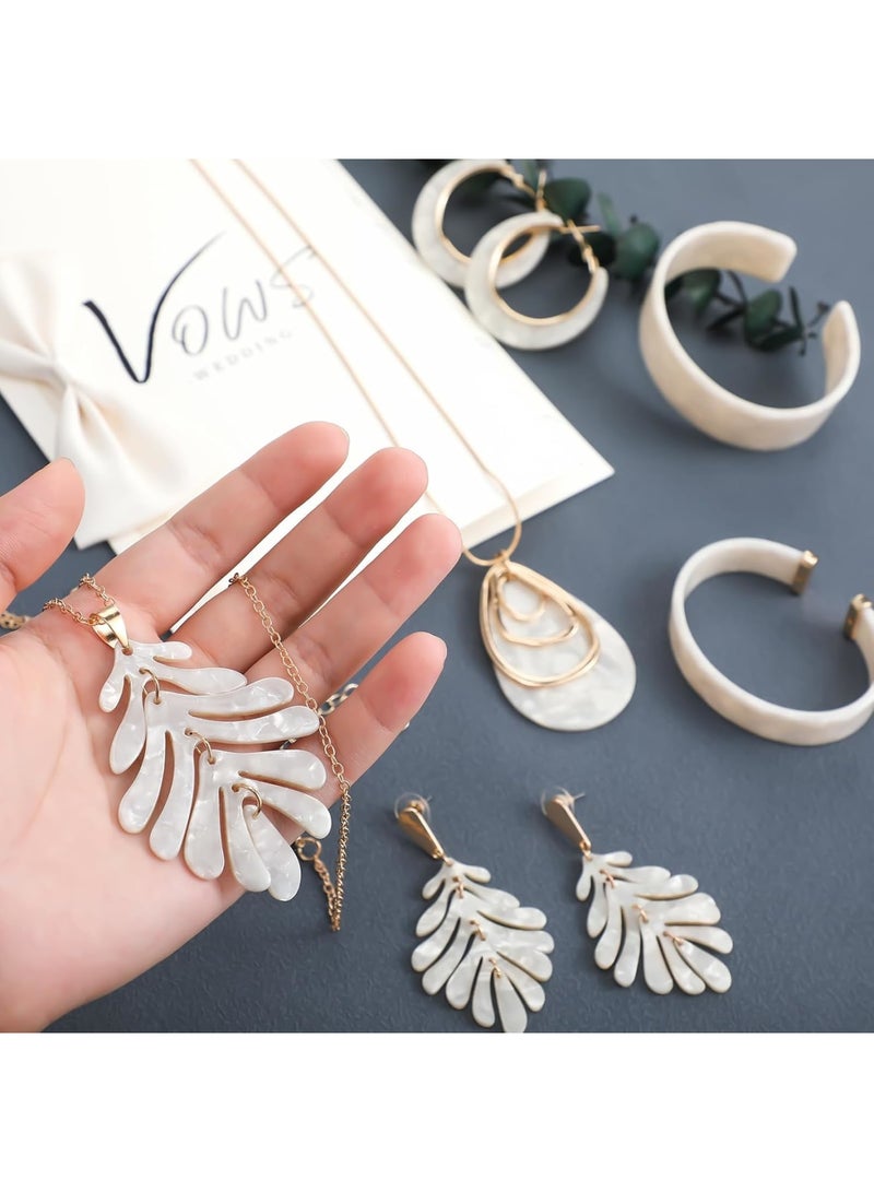 SOLARAE Acrylic Jewelry Set, Marble Texture Floral Acrylic Jewelry Set for Women, Statement Earrings, Necklace, and Bracelet Set (1 Sets) - Image 4