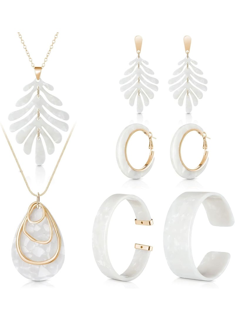 SOLARAE Acrylic Jewelry Set, Marble Texture Floral Acrylic Jewelry Set for Women, Statement Earrings, Necklace, and Bracelet Set (1 Sets) - Image 1