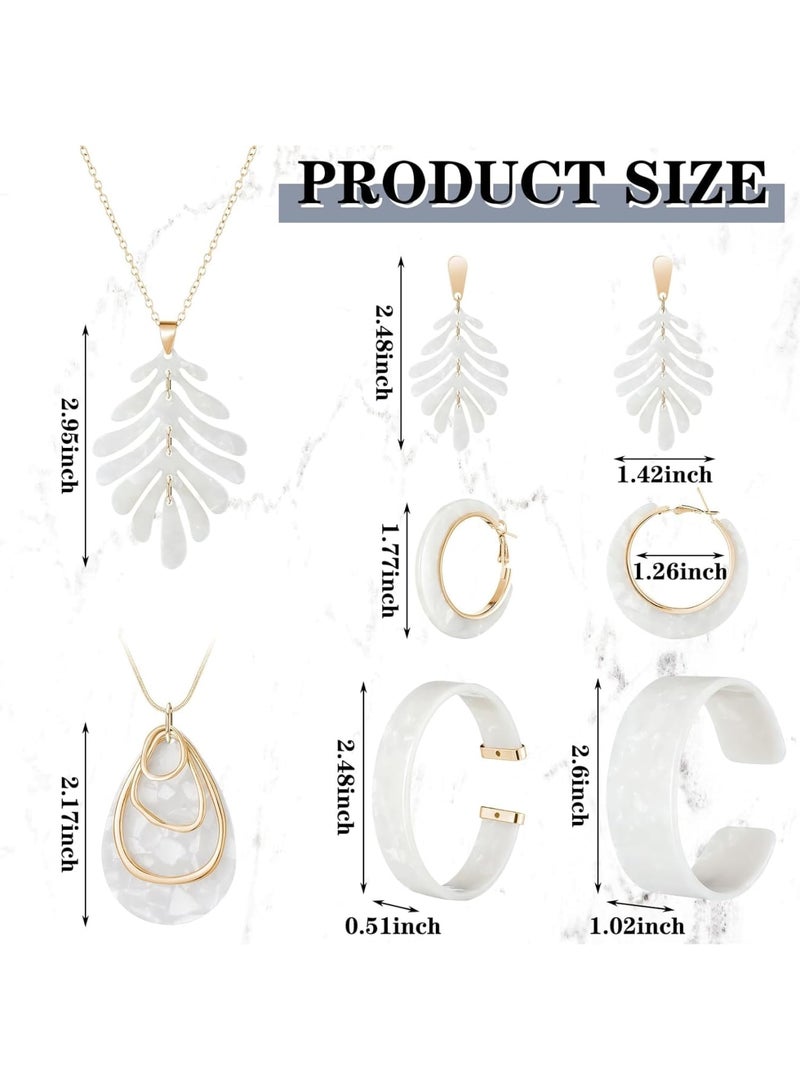 SOLARAE Acrylic Jewelry Set, Marble Texture Floral Acrylic Jewelry Set for Women, Statement Earrings, Necklace, and Bracelet Set (1 Sets) - Image 3