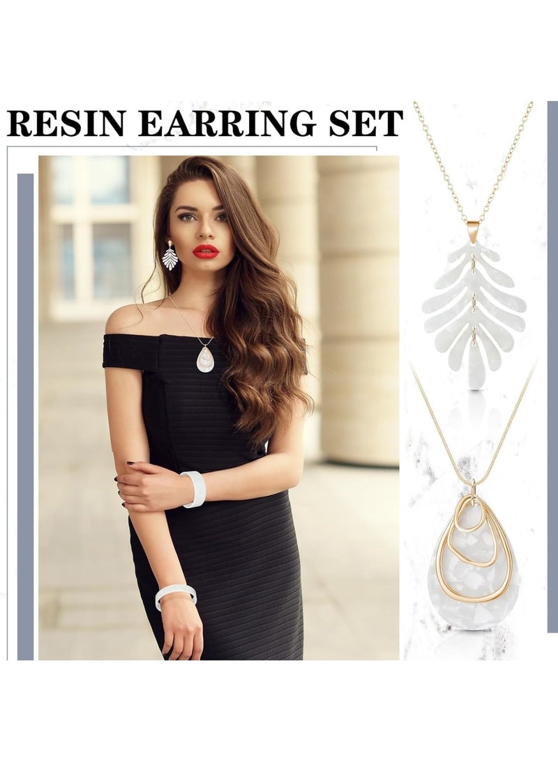 SOLARAE Acrylic Jewelry Set, Marble Texture Floral Acrylic Jewelry Set for Women, Statement Earrings, Necklace, and Bracelet Set (1 Sets) - Image 5