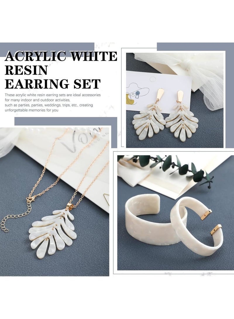 SOLARAE Acrylic Jewelry Set, Marble Texture Floral Acrylic Jewelry Set for Women, Statement Earrings, Necklace, and Bracelet Set (1 Sets) - Image 2