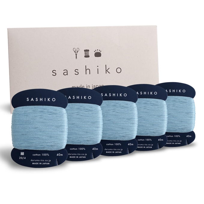 SASHIKO THREAD 100 COTTON CARD TYPE 437 YD X 5PCS WITH ENGLISH MANUAL SEWING EMBROIDERY VALUE SET LIGHT BLUE 0124002015