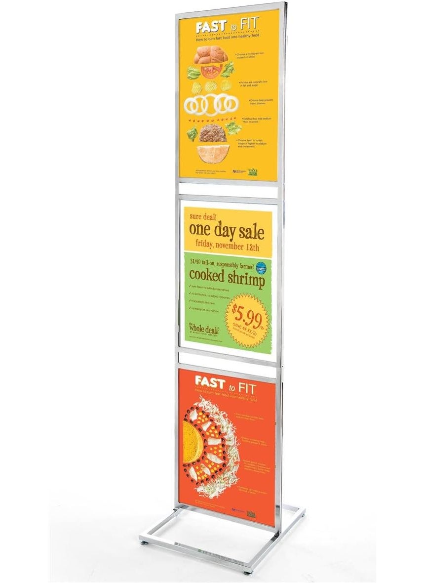 Displays2go Store Sign Stand Holds 3 Double Sided 22 x 28 Poster Boards 87 Tall Chrome Finished Steel 