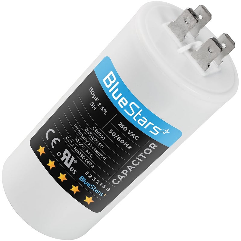 BlueStars 60uf CBB60 250 Volt Motor Runstart Capacitor Replacement - Perfect Fit for Starting AC Motor with 50Hz/60Hz Frequency - Image 1