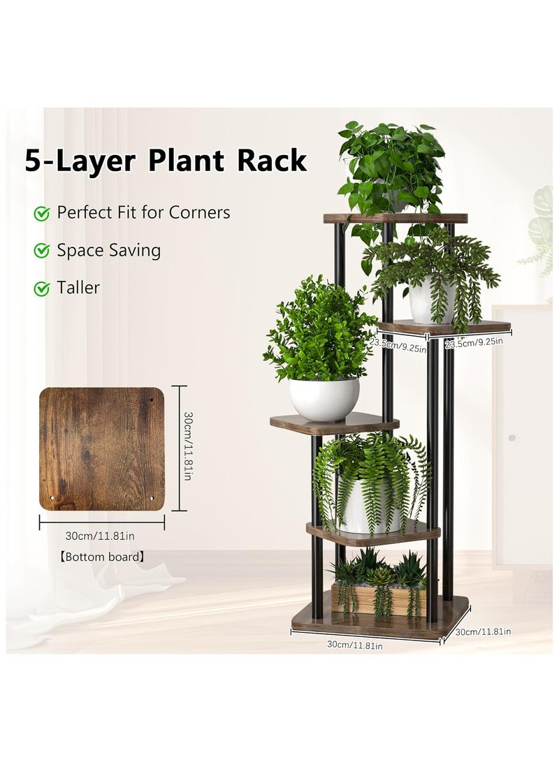 NANAO حامل نباتات داخلي 5 طبقات رف معدني طويل للزاوية لعدة نباتات، رف نباتات مناسب للحديقة، الشرفة، غرفة المعيشة، غرفة النوم (أسود) - Image 2