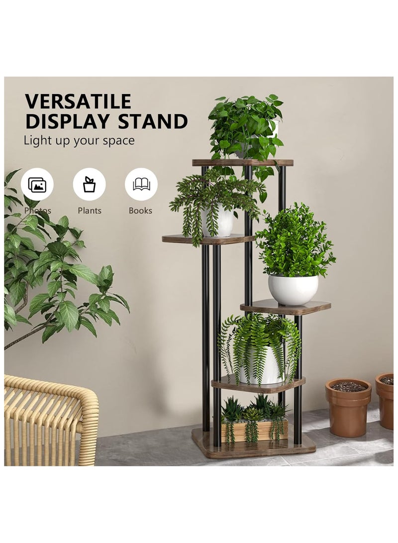 NANAO حامل نباتات داخلي 5 طبقات رف معدني طويل للزاوية لعدة نباتات، رف نباتات مناسب للحديقة، الشرفة، غرفة المعيشة، غرفة النوم (أسود) - Image 3