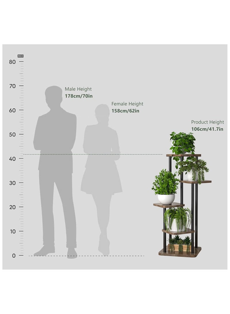 NANAO حامل نباتات داخلي 5 طبقات رف معدني طويل للزاوية لعدة نباتات، رف نباتات مناسب للحديقة، الشرفة، غرفة المعيشة، غرفة النوم (أسود) - Image 4