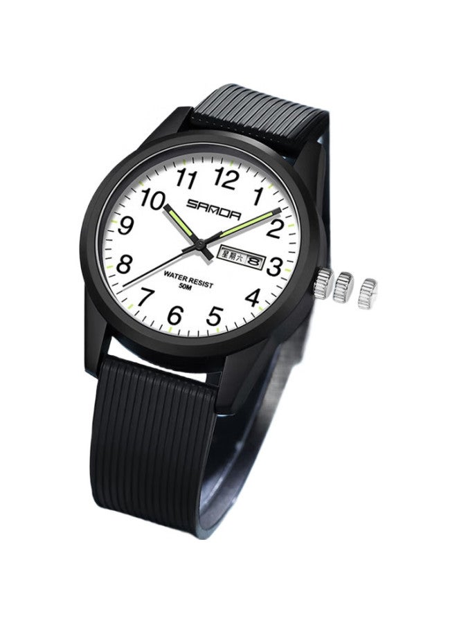 Sanda Watch For Men, Simple Design For Middle School And High School Students, Civil Service Exam-Specific Quartz Waterproof Dual Calendar Wristwatch For Men And Women - Image 2