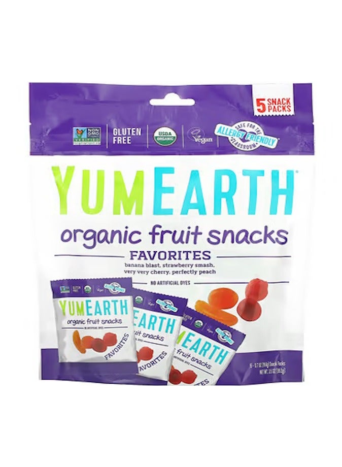 YumEarth, Organic Fruit Snacks, Favorites, 5 Packs, 0.7 oz (19.8 g) Each