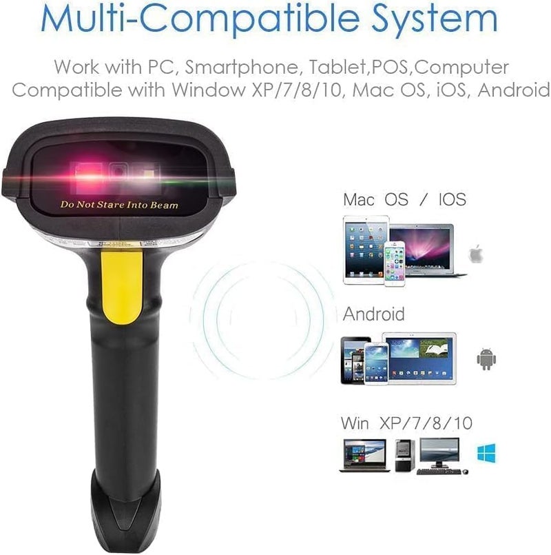Various fittings Bluetooth Barcode Scanner NT-1228BC / NT-1228BL with Stand (Yellow - 2D QR Barcode Scanner) Fade proof - Image 4