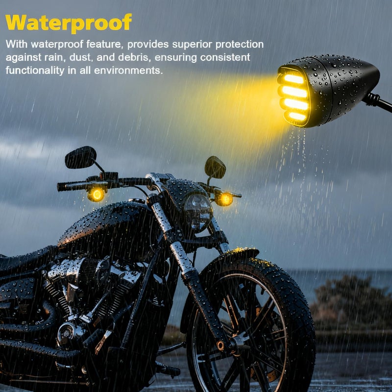 X XINDELL XINDELL LED Motorcycle Turn Signals - 2 Pack Universal Bullet Blinkers for Harley Davidson, Yamaha R3, Honda Shadow, and Cruisers, 3-Wire Rear Mount Signal Lights Kit for Motorcycles, Bobbers, Bikes - Image 2