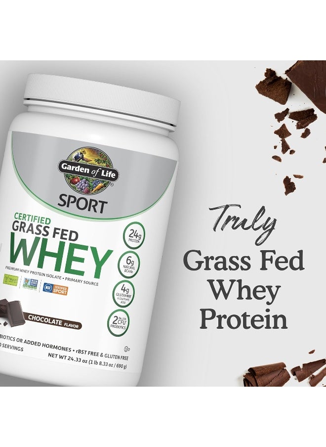 Garden of Life - Garden of Life Sport Whey Protein Powder Chocolate, Premium Grass Fed Whey Protein Isolate Plus Probiotics for Immune System Health, 24g Protein, Non GMO, Gluten Free, Cold Processed - 20 Servings - Image 1
