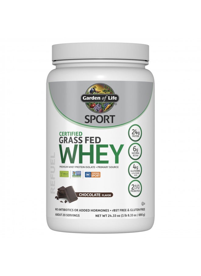 Garden of Life - Garden of Life Sport Whey Protein Powder Chocolate, Premium Grass Fed Whey Protein Isolate Plus Probiotics for Immune System Health, 24g Protein, Non GMO, Gluten Free, Cold Processed - 20 Servings - Image 1