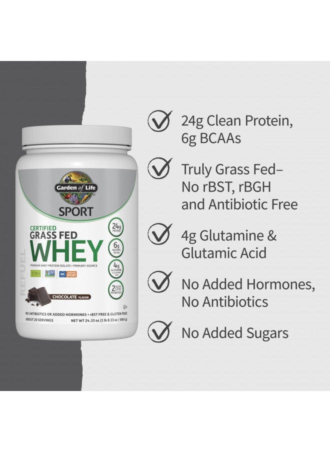 Garden of Life - Garden of Life Sport Whey Protein Powder Chocolate, Premium Grass Fed Whey Protein Isolate Plus Probiotics for Immune System Health, 24g Protein, Non GMO, Gluten Free, Cold Processed - 20 Servings - Image 1